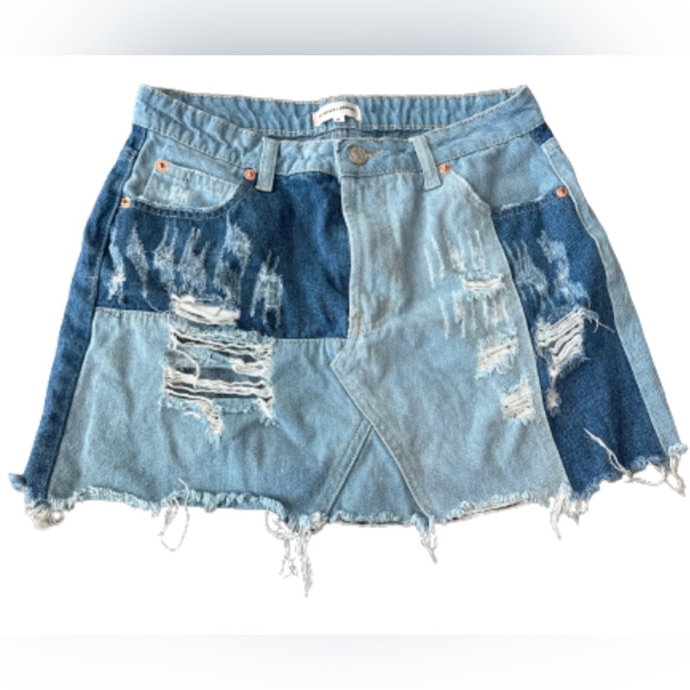 Sunset & Spring Patchwork Denim Skirt